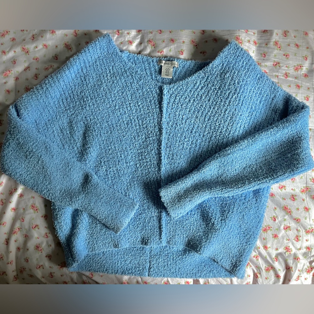 blue fuzzy sweater